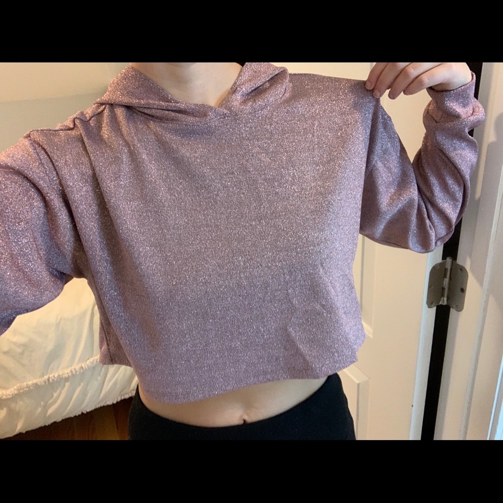 Pink Sparkly Cropped Hoodie